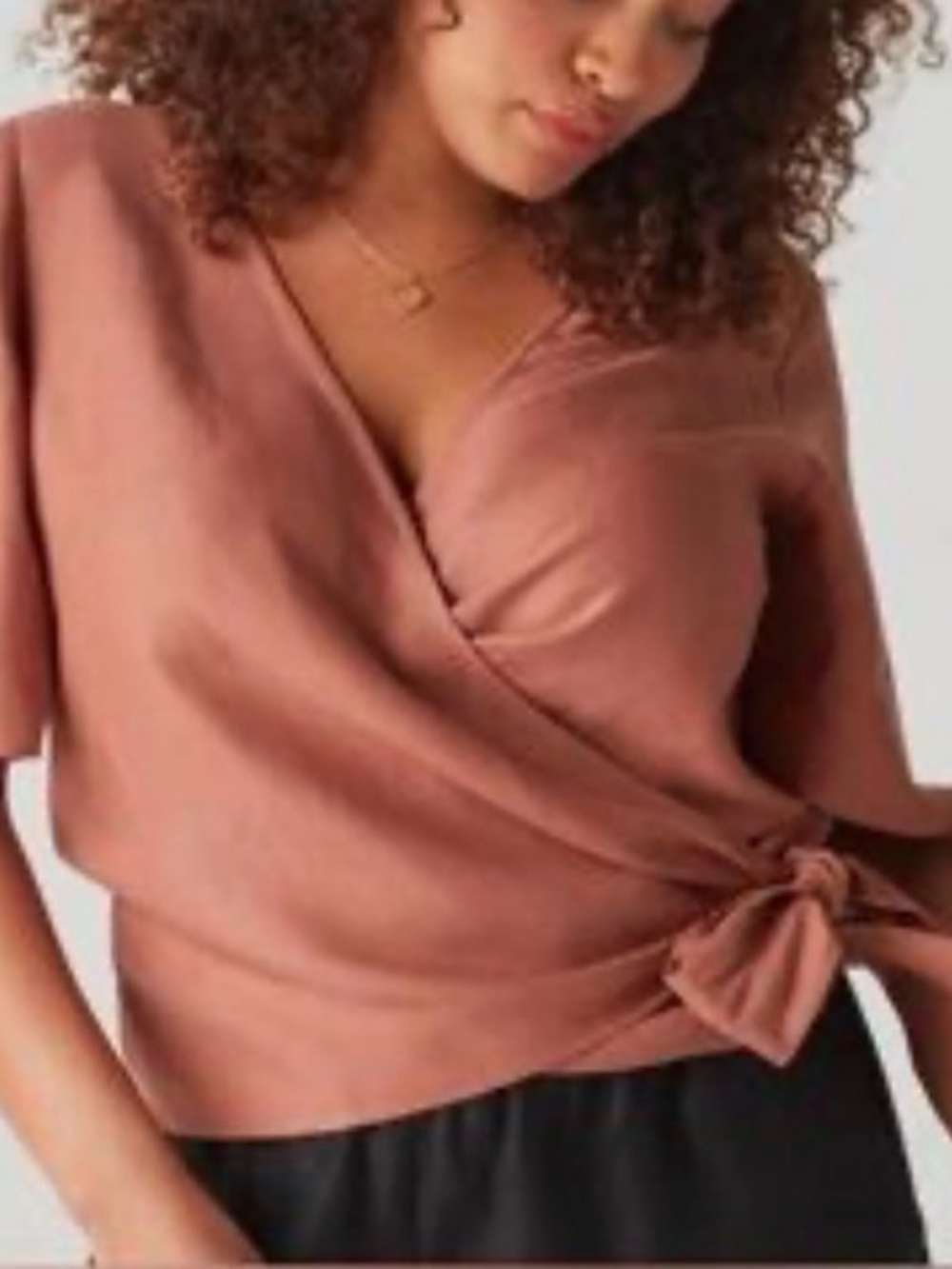 VETTA EUC Clay Rust Linen Tencel Wrap Flutter Sleeve Blouse Top Large